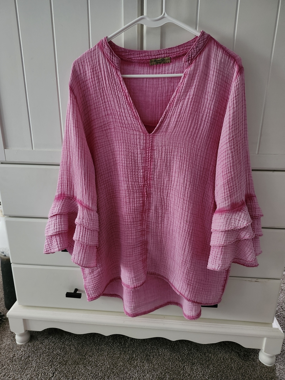 Beyond Capri (Italy) V-Neck Blouse with Tiered Bell Sleeves (One Size)$40
